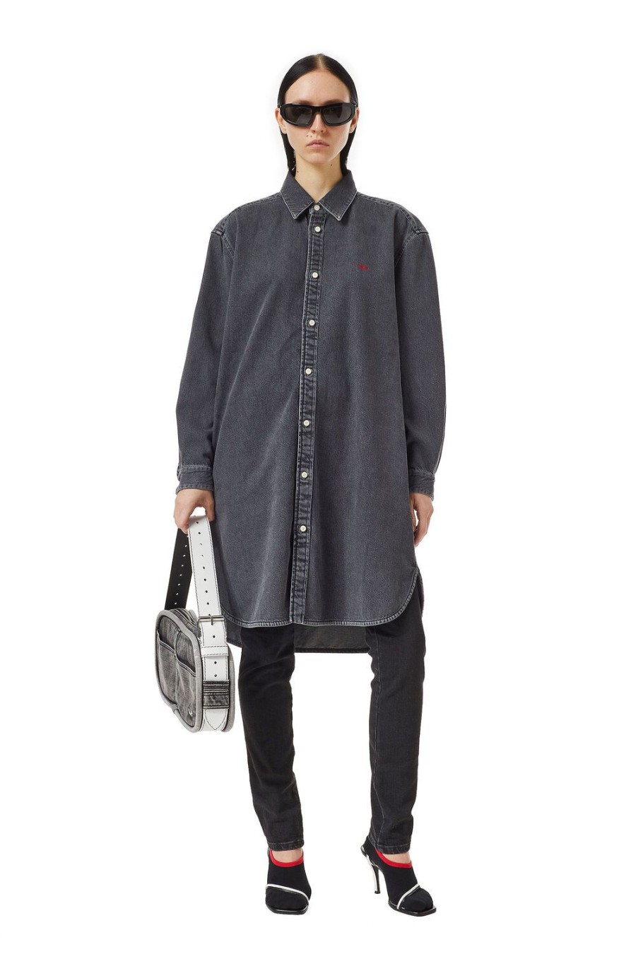 Women Diesel Dresses And Jumpsuits | De-Blex Shirt Dress Black/Dark Grey