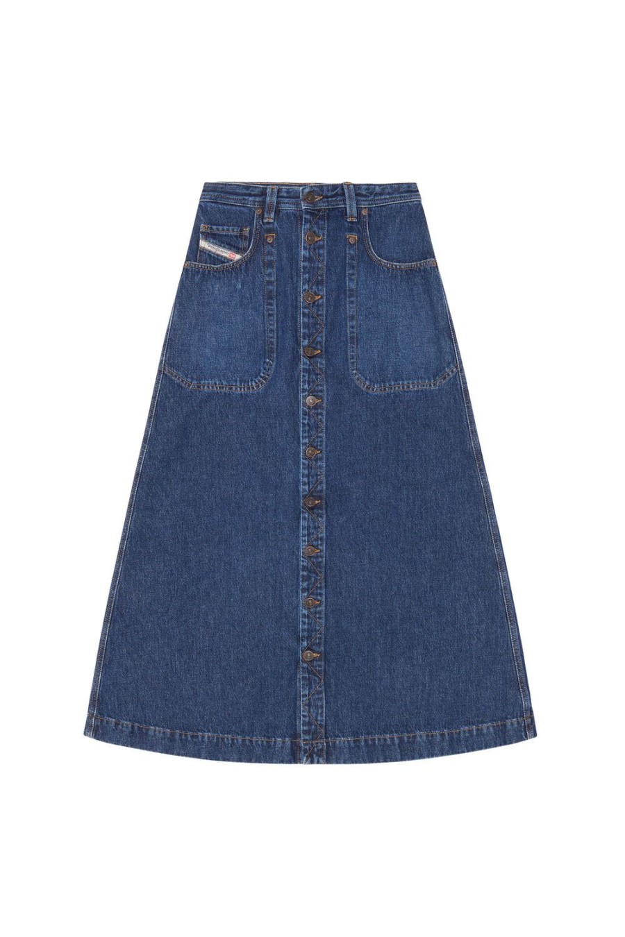 Women Diesel Skirts | De-Albus-L A-Line Long Skirt Dark Blue