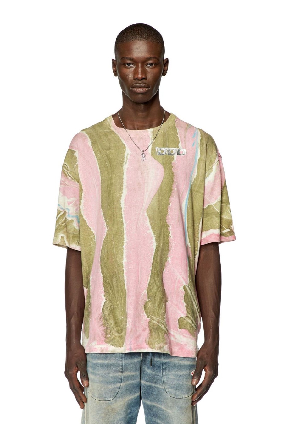 Men Diesel T-Shirts | T-Wash-L2 Green/Pink