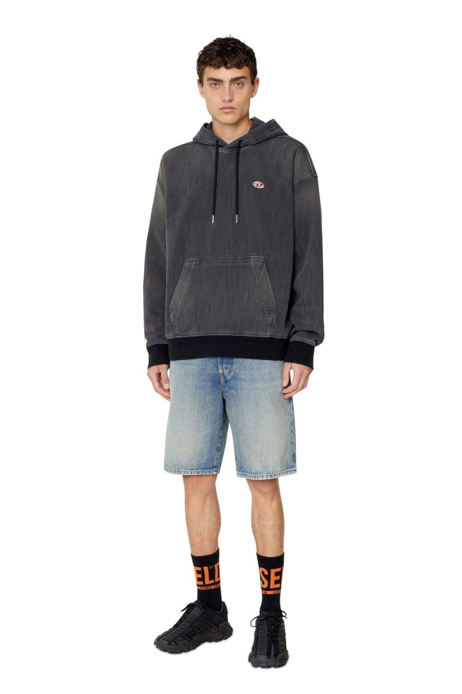 Men Diesel Sweaters | D-Um-Rib Track Denim Hoodie Black/Dark Grey