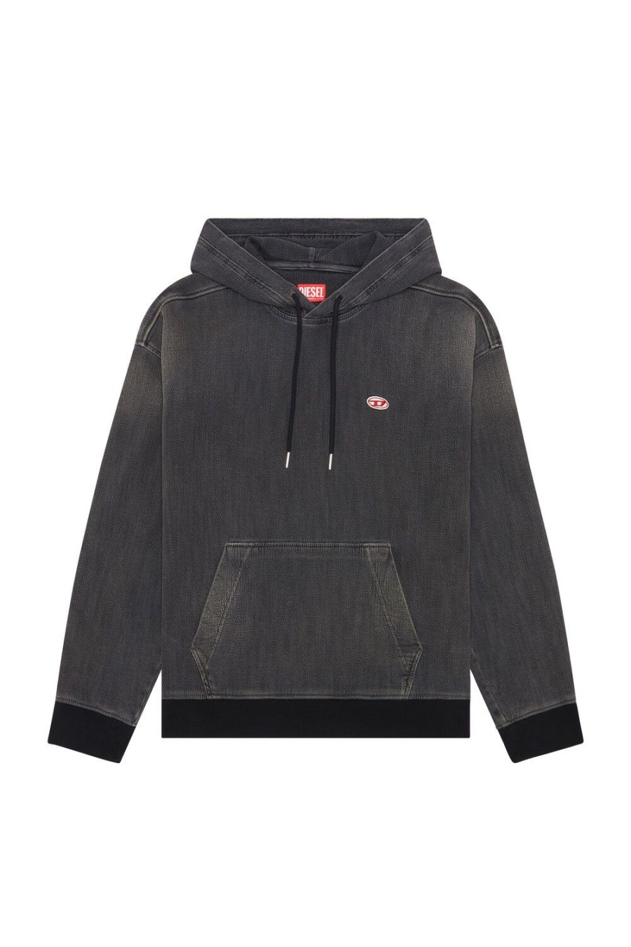 Men Diesel Sweaters | D-Um-Rib Track Denim Hoodie Black/Dark Grey