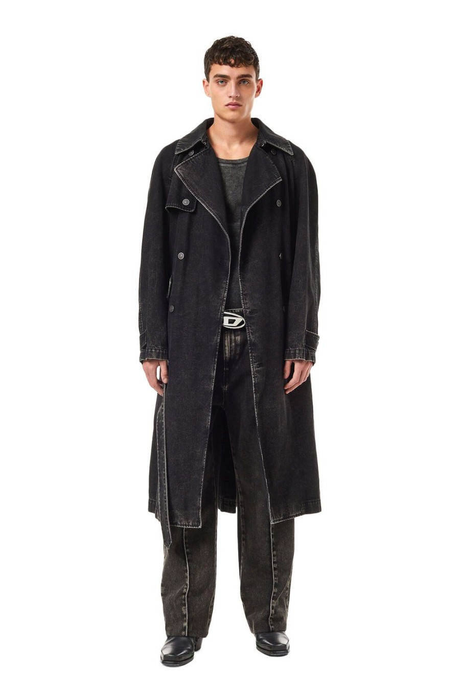 Men Diesel Outerwear And Jackets | D-Delirious Double Breasted Trench Coat Black/Dark Grey