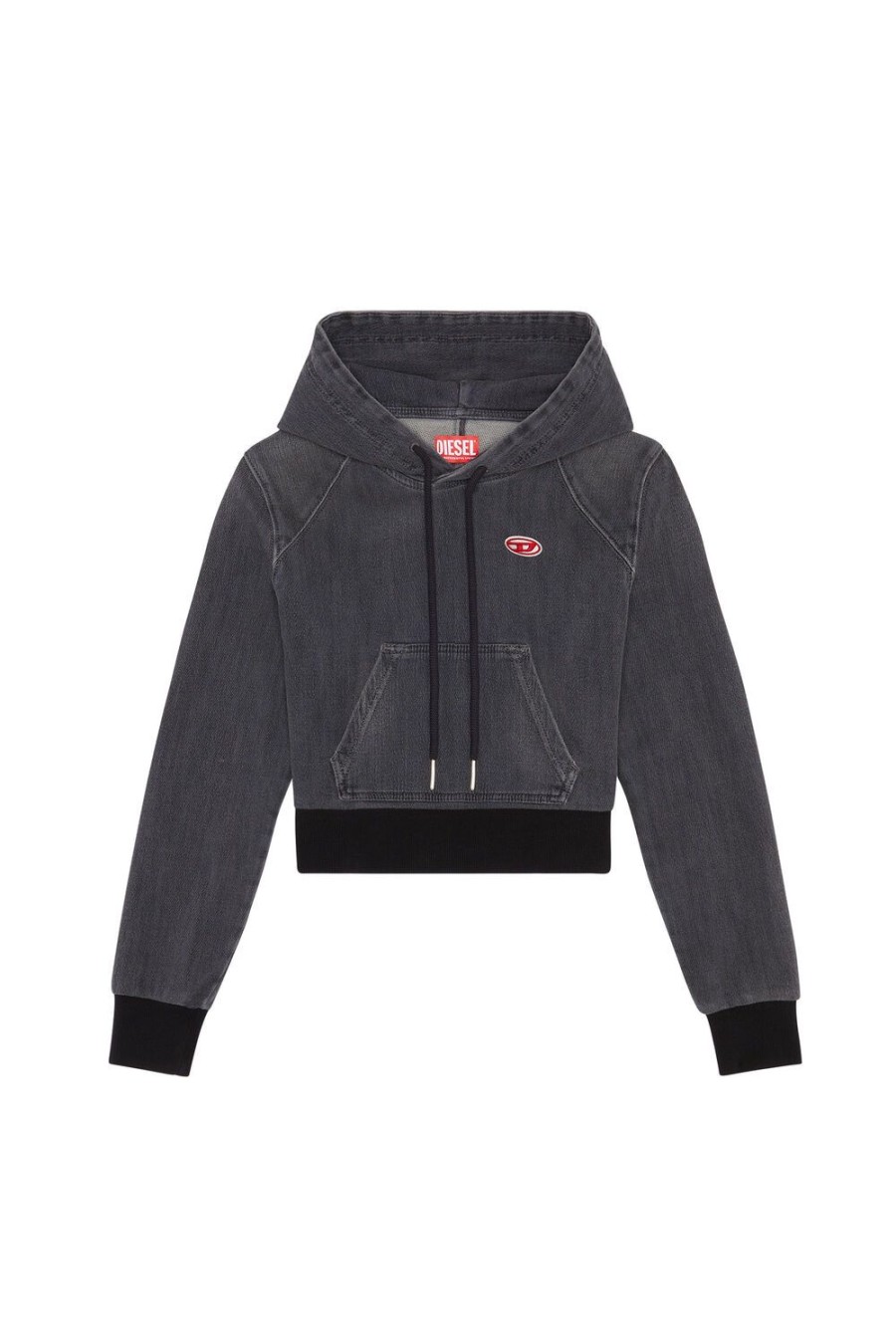 Women Diesel Sweaters | D-Angy Track Denim Hoodie Black/Dark Grey