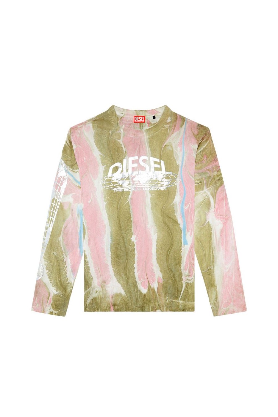 Men Diesel T-Shirts | T-Crane-Ls-L4 Pink/Green